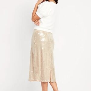 Elegant Sequin Midi Skirt - Cream